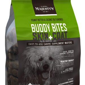 Majesty's Buddy Bites Skin and Coat Wafers for Small / Medium Dogs - Superior Skin, Coat, and Immune Support Supplement - Peanut Butter and Coconut Oil Flavored - 1 Pack (28 Count)