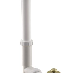 Westbrass 594244-01 14" White Tubular Bath Waste & Overflow Assembly with Twist & Close Drain Plug and 2-Hole Faceplate, Polished Brass