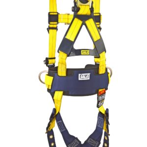 3M DBI-SALA Delta 1102201 Construction Harness, Back and Side D-Rings, Tongue Buckle Legs, Body Belt and Hip Pad, 420 lb Capacity, Small, Yellow/Navy