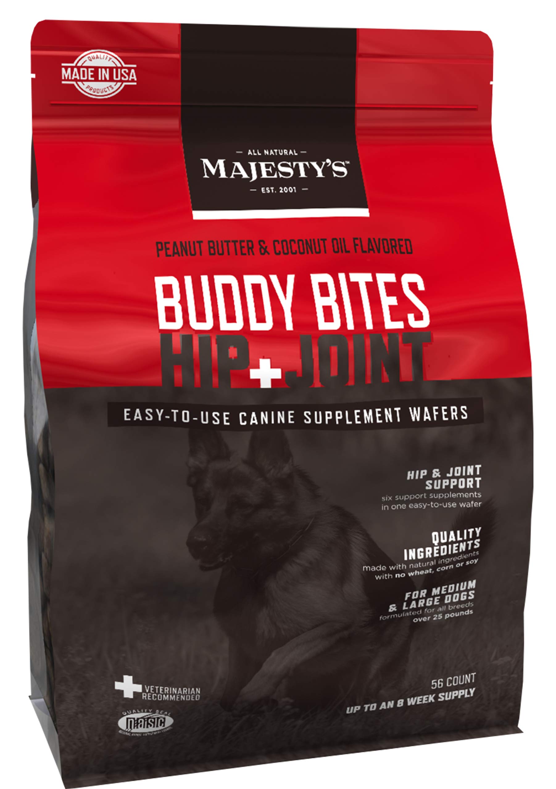 Majesty's Buddy Bites Hip and Joint Wafers for Medium / Large Dogs - Superior Support Supplement - Peanut Butter and Coconut Oil Flavored - 56 Count (Up To 8 Week Supply)