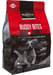 majesty's buddy bites hip and joint wafers for small / medium dogs - superior support supplement - peanut butter and coconut oil flavored - 28 count (up to 8 week supply)