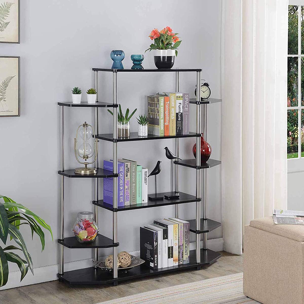 Convenience Concepts Designs2Go No Tools Book Shelf - Contemporary Storage Shelves for Display, 10 Spacious Shelves for Living Room, Office, Black