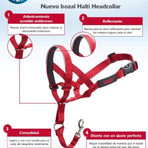 HALTI Headcollar - To Stop Your Dog Pulling on the Leash. Adjustable, Reflective and Lightweight, with Padded Nose Band. Dog Training Anti-Pull Collar for Medium Dogs (Size 3, Red)