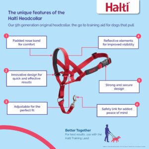 HALTI Headcollar - To Stop Your Dog Pulling on the Leash. Adjustable, Reflective and Lightweight, with Padded Nose Band. Dog Training Anti-Pull Collar for Medium Dogs (Size 3, Red)