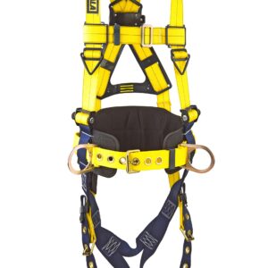 3M DBI-SALA Delta 1102201 Construction Harness, Back and Side D-Rings, Tongue Buckle Legs, Body Belt and Hip Pad, 420 lb Capacity, Small, Yellow/Navy