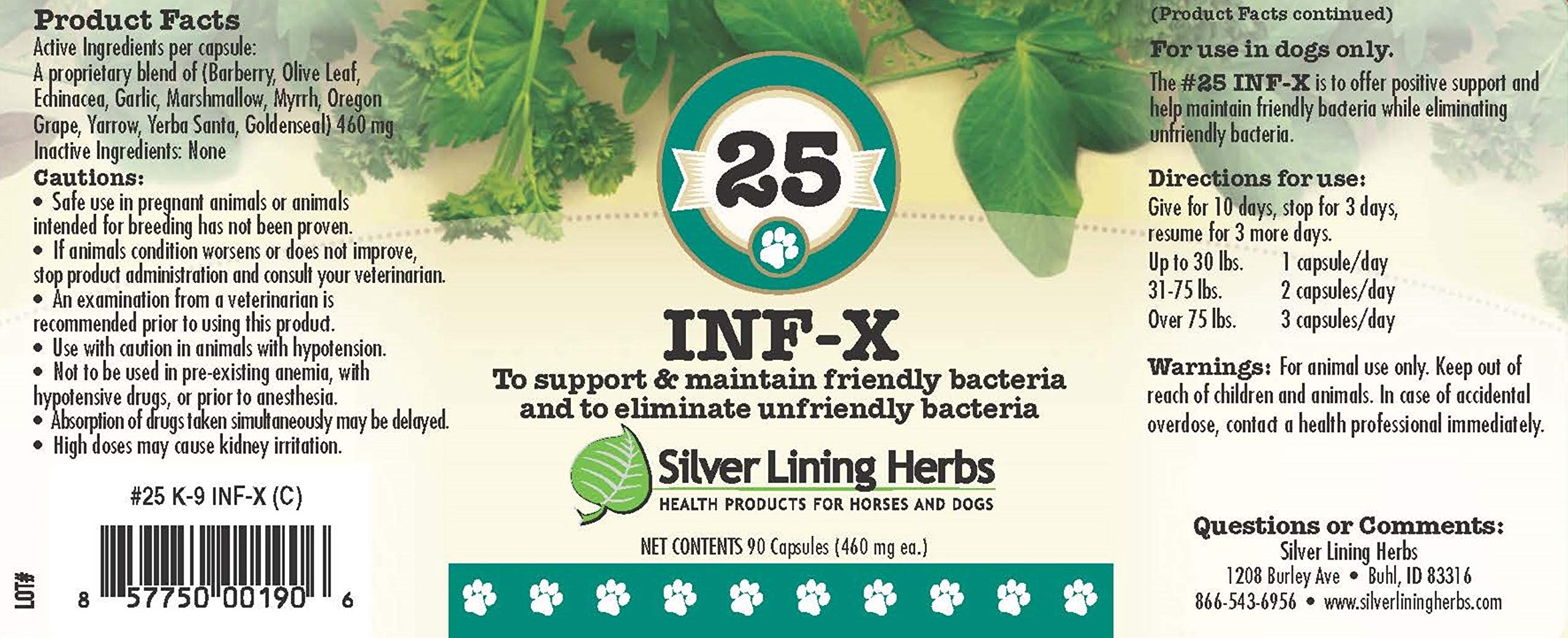 Silver Lining Herbs 25 Canine INF-X - Helps Maintain Healthy Digestion Levels - Natural Support for Normal Detoxification Process - Herbal Health Supplement for Dogs - 90 Capsules