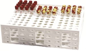 heathrow scientific polypropylene mega rack tube rack, 216 slots, holds 5-7 ml tubes, autoclavable, white