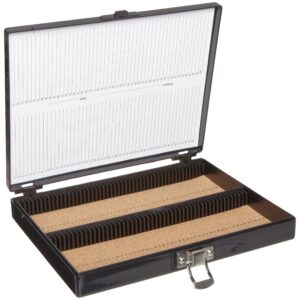 Heathrow Scientific 100 Place Microscope Slide Box, Cork Lining, Nickel-Plated Clasp, Black