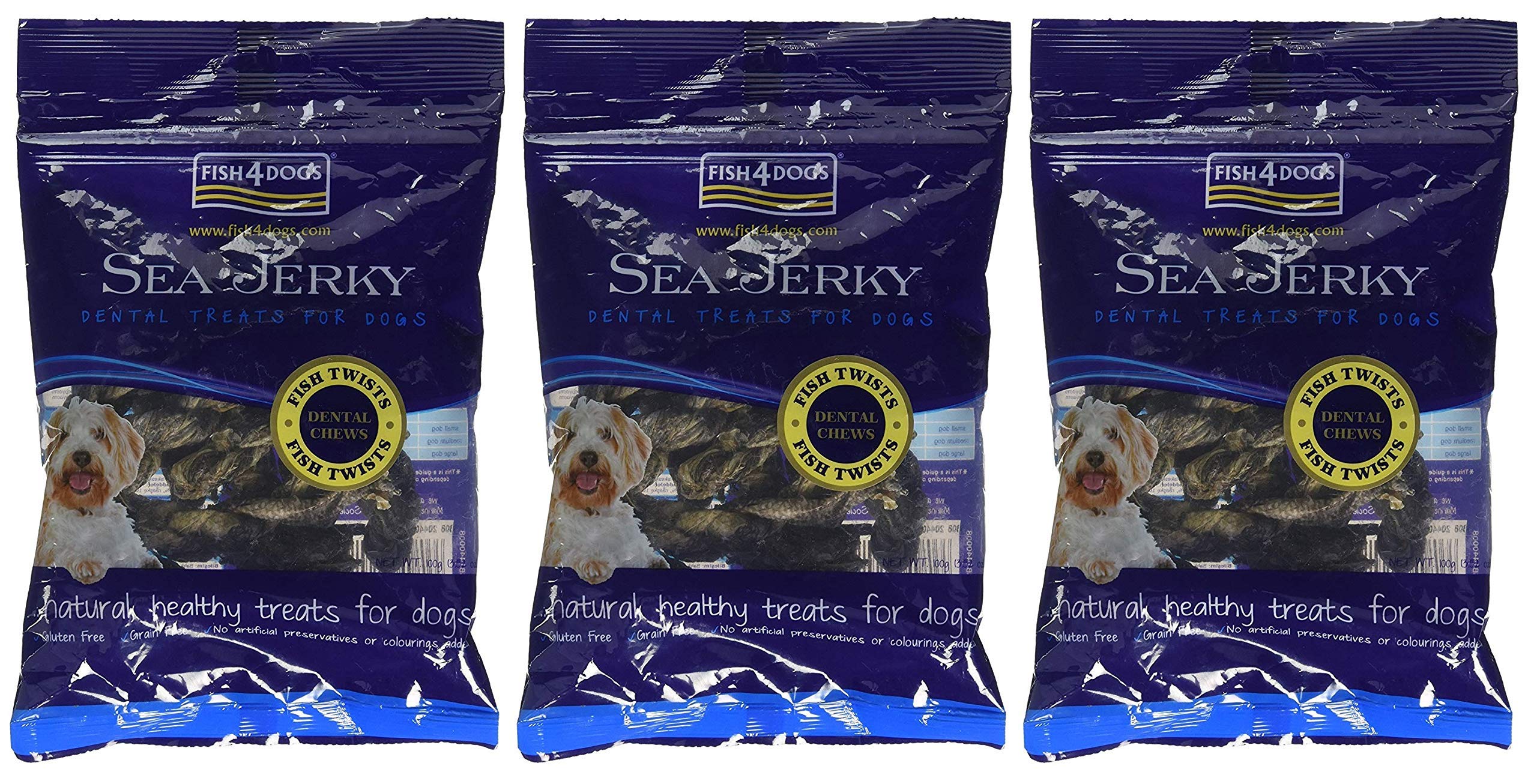 Fish4Dogs Sea Jerky Fish Twists, 100 Grams Each, Dog Treats (300 Grams)