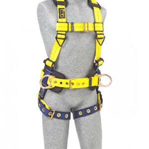 3M DBI-SALA Delta 1102201 Construction Harness, Back and Side D-Rings, Tongue Buckle Legs, Body Belt and Hip Pad, 420 lb Capacity, Small, Yellow/Navy