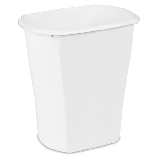 Sterilite 3 Gallon Rectangular Wastebasket, Small Plastic Trash Can for the Bathroom, Bedroom, Dorm Room or Home Office, White, 6-Pack