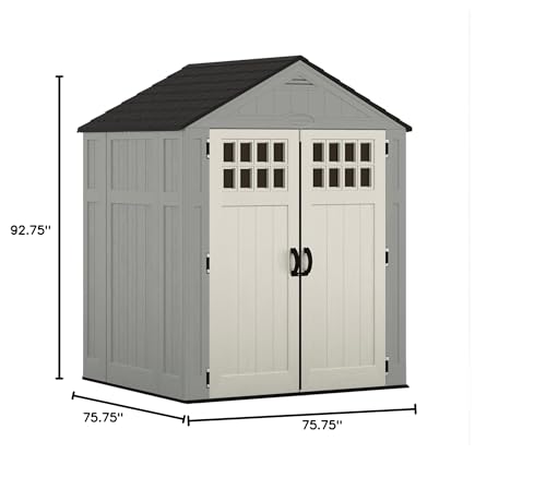 Suncast Everett 6' x 5' Heavy-Duty Resin Outdoor Storage Shed with Pad-Lockable Double Doors and Windows, All-Weather Shed for Yard Storage, Dove Gray