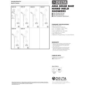 Delta Faucet 2-Spray ADA Grab Bar Adjustable Hand Held Shower with Hose, Stainless 52001-DS