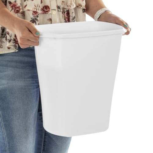 Sterilite 3 Gallon Rectangular Wastebasket, Small Plastic Trash Can for the Bathroom, Bedroom, Dorm Room or Home Office, White, 6-Pack