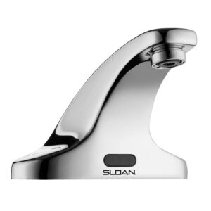 sloan sf-2350 sensor activated touch-free faucet, commercial grade with mounting hardware - 0.5gpm battery-powered deck-mounted mid body, polished chrome finish, 3362119