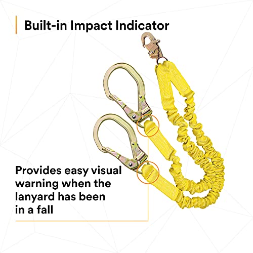 3M DBI-SALA Shockwave 2, 1244412 6' Shock Absorbing Lanyard, Tubular Web, 100% Tie Off w/ Steel Rebar Hooks On Leg Ends, Snap Hook On Other, Yellow