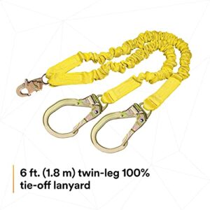 3M DBI-SALA Shockwave 2, 1244412 6' Shock Absorbing Lanyard, Tubular Web, 100% Tie Off w/ Steel Rebar Hooks On Leg Ends, Snap Hook On Other, Yellow