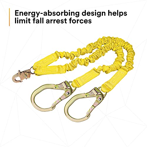 3M DBI-SALA Shockwave 2, 1244412 6' Shock Absorbing Lanyard, Tubular Web, 100% Tie Off w/ Steel Rebar Hooks On Leg Ends, Snap Hook On Other, Yellow