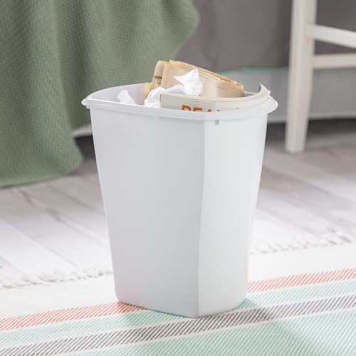 Sterilite 3 Gallon Rectangular Wastebasket, Small Plastic Trash Can for the Bathroom, Bedroom, Dorm Room or Home Office, White, 6-Pack