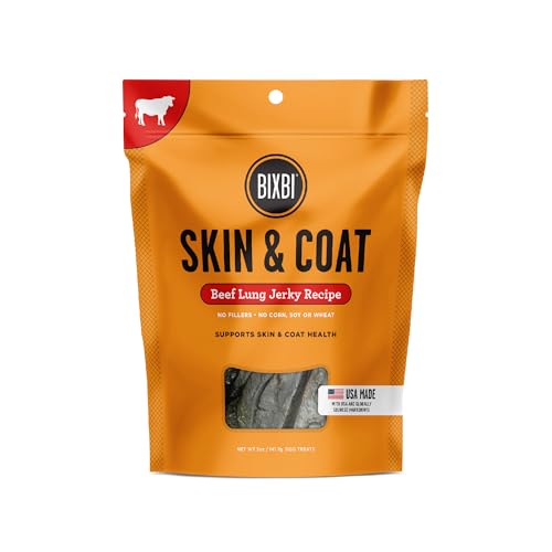 BIXBI Skin & Coat Support Beef Liver Jerky Dog Treats, 5 Oz - USA Made Grain Free Dog Treats - Antioxidant Rich To Support Shiny, Full Bodied Coats - High In Protein, Whole Food Nutrition, No Fillers