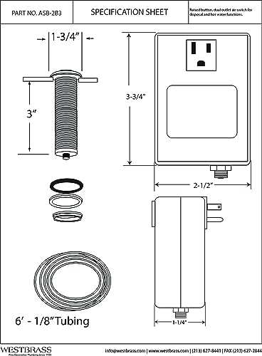 Westbrass ASB-07 Sink Top Waste Disposal Air Switch and Single Outlet Control Box, Flush Button, 1-Pack, Satin Nickel