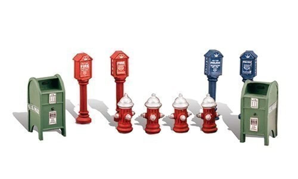 Scenic Accents Street Items (Mailboxes Fire Hydrants & Fire/Police Call Boxes) HO Woodland Scenics