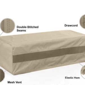 Covermates Outdoor Rectangular Ottoman Cover - Water Resistant Polyester, Drawcord Hem, Mesh Vents, Seating and Chair Covers, 48W x 28D x 18H, Khaki