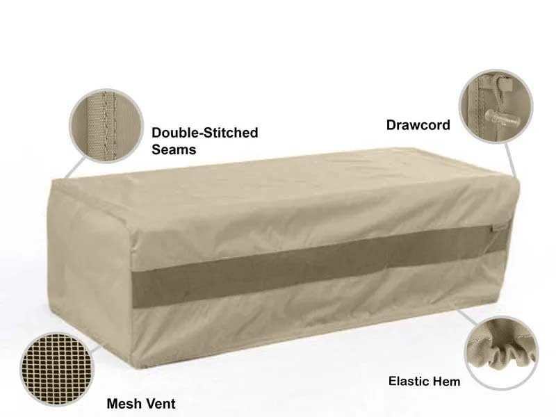 Covermates Outdoor Rectangular Ottoman Cover - Water Resistant Polyester, Drawcord Hem, Mesh Vents, Seating and Chair Covers, 48W x 28D x 18H, Khaki