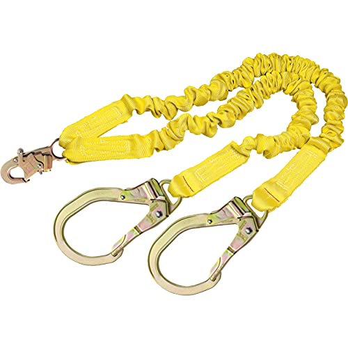 3M DBI-SALA Shockwave 2, 1244412 6' Shock Absorbing Lanyard, Tubular Web, 100% Tie Off w/ Steel Rebar Hooks On Leg Ends, Snap Hook On Other, Yellow