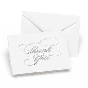 hortense b. hewitt 50-count silver foil thank you notes, 4.8 x 3.5-inches