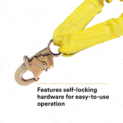 3M DBI-SALA Shockwave 2, 1244412 6' Shock Absorbing Lanyard, Tubular Web, 100% Tie Off w/ Steel Rebar Hooks On Leg Ends, Snap Hook On Other, Yellow