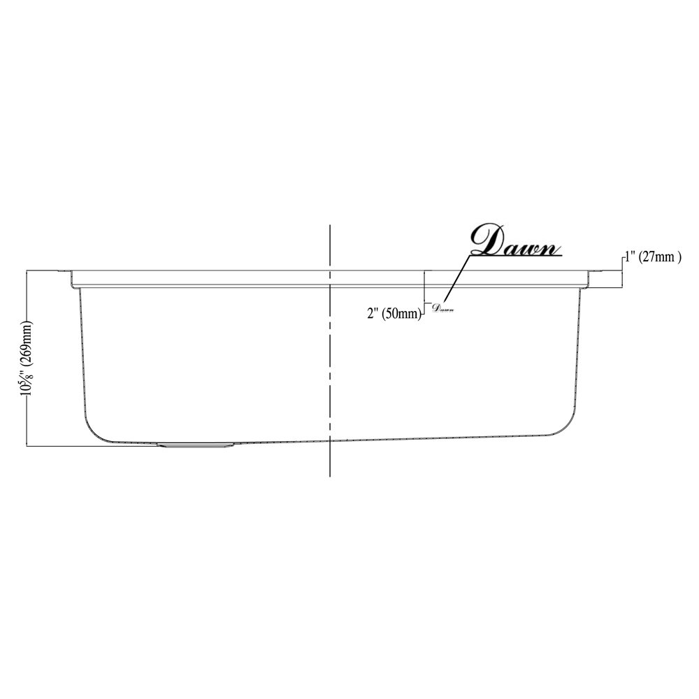 Dawn DSU3118 Undermount Single Bowl Sink with Side Drain, Polished Satin