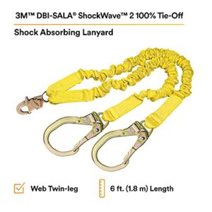 3M DBI-SALA Shockwave 2, 1244412 6' Shock Absorbing Lanyard, Tubular Web, 100% Tie Off w/ Steel Rebar Hooks On Leg Ends, Snap Hook On Other, Yellow