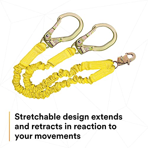 3M DBI-SALA Shockwave 2, 1244412 6' Shock Absorbing Lanyard, Tubular Web, 100% Tie Off w/ Steel Rebar Hooks On Leg Ends, Snap Hook On Other, Yellow