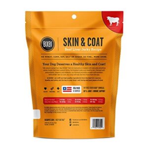 BIXBI Skin & Coat Support Beef Liver Jerky Dog Treats, 5 Oz - USA Made Grain Free Dog Treats - Antioxidant Rich To Support Shiny, Full Bodied Coats - High In Protein, Whole Food Nutrition, No Fillers