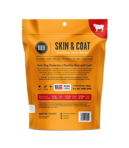 BIXBI Skin & Coat Support Beef Liver Jerky Dog Treats, 5 Oz - USA Made Grain Free Dog Treats - Antioxidant Rich To Support Shiny, Full Bodied Coats - High In Protein, Whole Food Nutrition, No Fillers