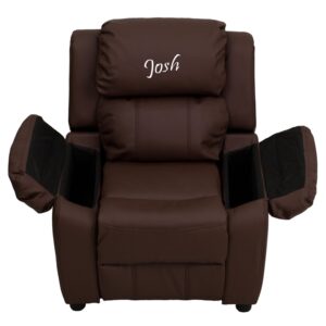 Flash Furniture Brown Leathersoft BT-7985-KID-BRN-LEA-EMB-GG: Personalized Deluxe Padded Kids Recliner with Storage Arms