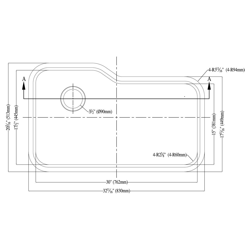 Dawn DSU3118 Undermount Single Bowl Sink with Side Drain, Polished Satin