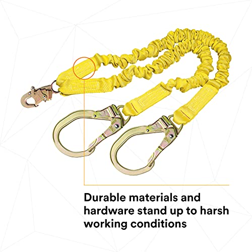 3M DBI-SALA Shockwave 2, 1244412 6' Shock Absorbing Lanyard, Tubular Web, 100% Tie Off w/ Steel Rebar Hooks On Leg Ends, Snap Hook On Other, Yellow