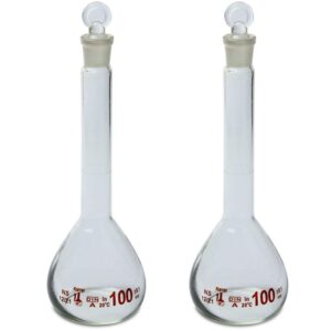 100ml volumetric flask, 3.3 boro glass, class a, ground stopper, karter scientific 213w5 (pack of 2)