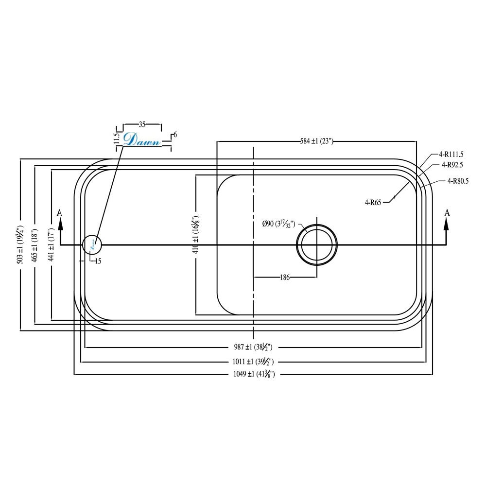 Dawn DSU4120 Undermount Single Bowl with Work Surface, Polished Satin