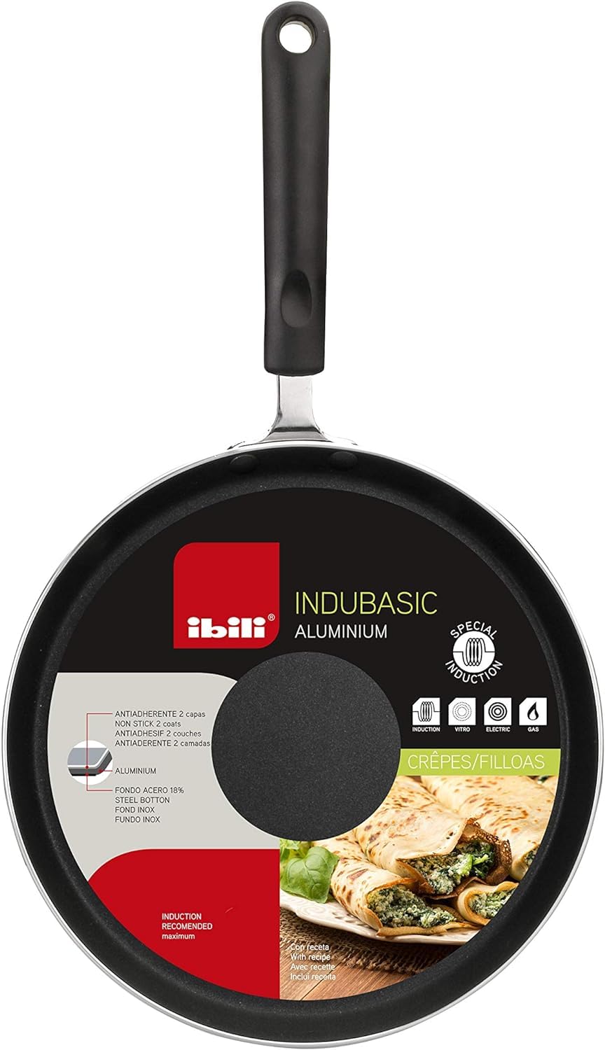 IBILI Crepe Pan Nonstick 9 Inch, Dosa Roti Tawa Tortilla Pan, Flat Frying Pan, Bakelite Handle, Induction Compatible PFOA Free, Made in Spain