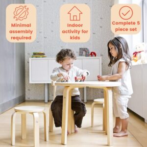 Kids Table and Chair Set - Play with Me Toddler Table with 3 Chairs and Adult Stool for Arts & Activities- Playroom Furniture, Dining Table for Homes, Daycares, Classrooms- 100% Wood (Natural)