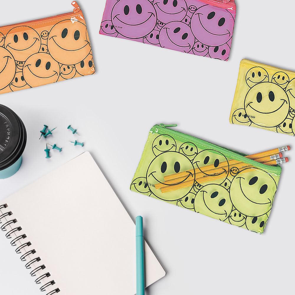 Fun Express Smile Face Pencil Cases - 12 Pieces - Educational And Learning Activities For Kids