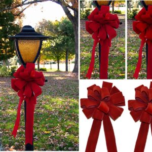 Set of 4 Wired Holiday Red Velvet Christmas Bows - 14 Loops - Outdoor Use - Lasting Color - Hand Tied in The US by Floral Designers