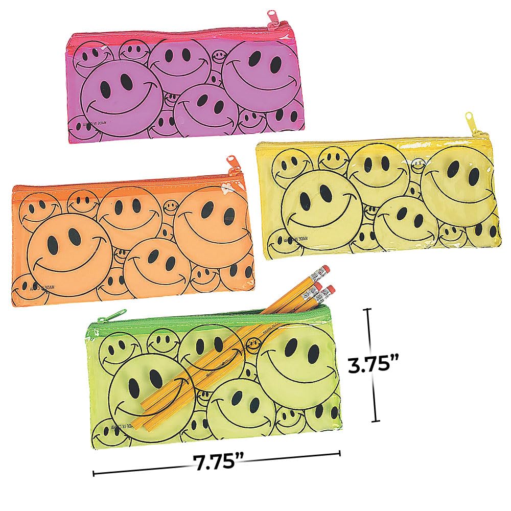 Fun Express Smile Face Pencil Cases - 12 Pieces - Educational And Learning Activities For Kids