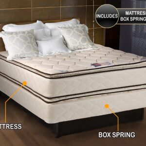 Coil Comfort Pillowtop Queen Size (60"X80"X11") Mattress and Box Spring Set - Medium Soft, Fully Assembled, Orthopedic, Good for Your Back, by Dream Solutions USA