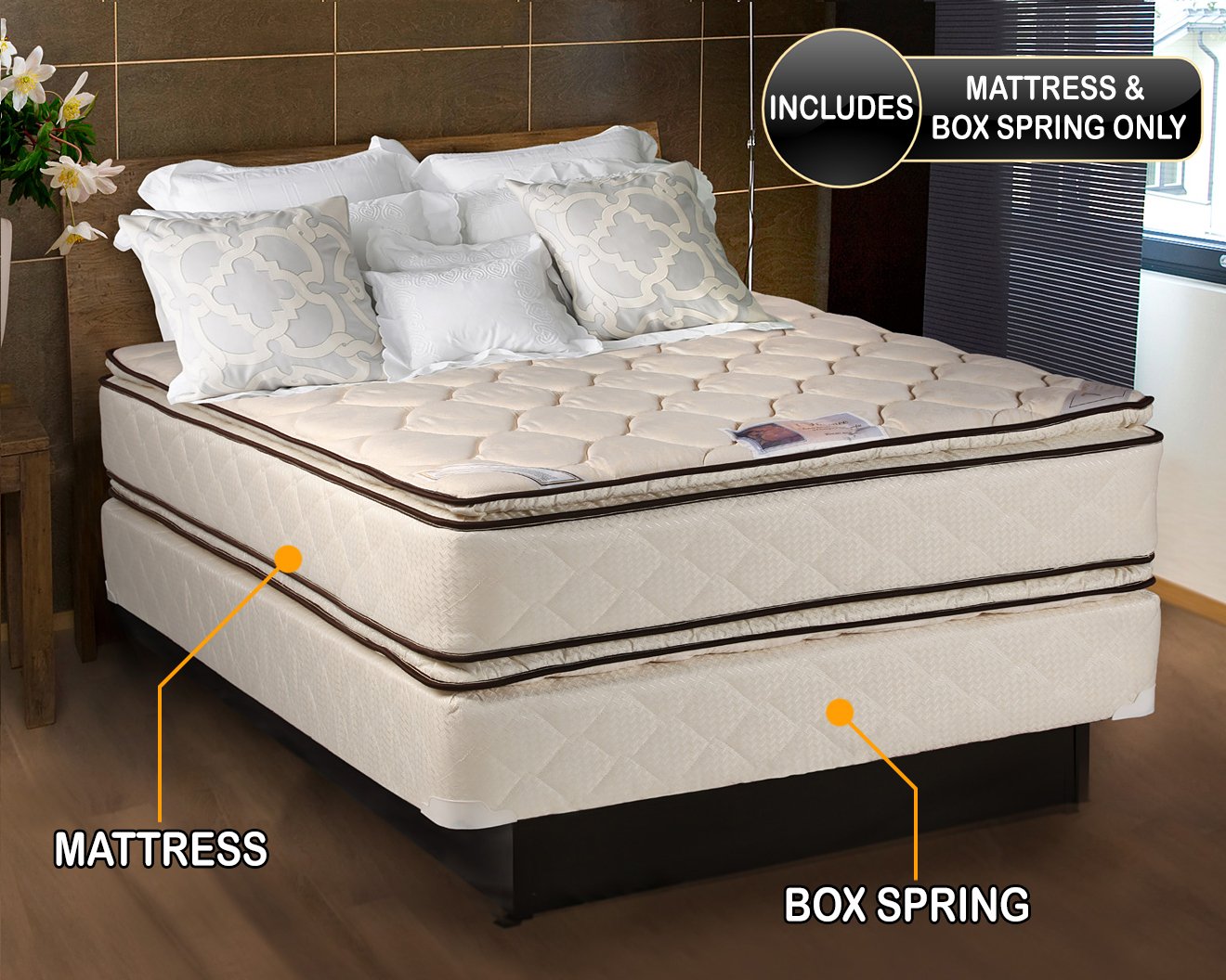 Coil Comfort Pillowtop Queen Size (60"X80"X11") Mattress and Box Spring Set - Medium Soft, Fully Assembled, Orthopedic, Good for Your Back, by Dream Solutions USA