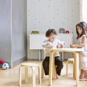 Kids Table and Chair Set - Play with Me Toddler Table with 3 Chairs and Adult Stool for Arts & Activities- Playroom Furniture, Dining Table for Homes, Daycares, Classrooms- 100% Wood (Natural)