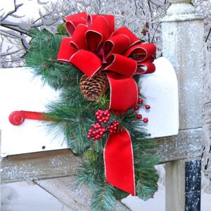 Set of 4 Wired Holiday Red Velvet Christmas Bows - 14 Loops - Outdoor Use - Lasting Color - Hand Tied in The US by Floral Designers